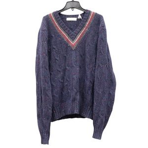 Northern Isles VTG Navy Blue V Neck Long Sleeve Wool Mid Knit X'mas Sweater XL